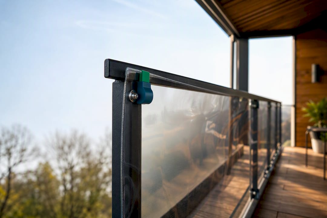 Przezroczysta folia PCV na balustradzie balkonu