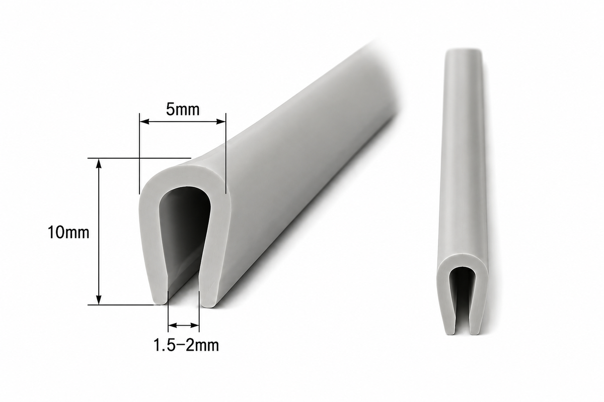 Hranové těsnění typ U PVC šedé – ochrana hrany 1,5–2 mm, profil 5x10 mm