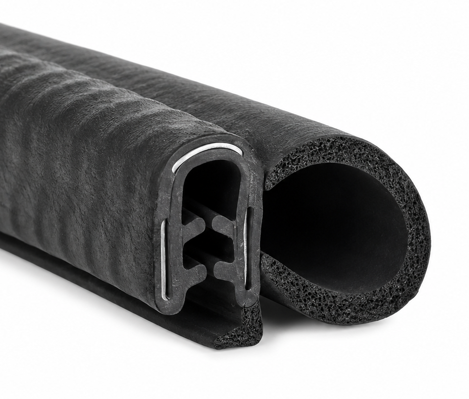 Uszczelka zbrojona do szyb ciągników, samochodów, łodzi 26x16 mm – profil krawędziowy EPDM